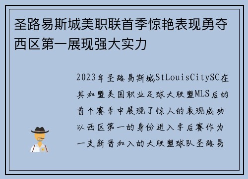 圣路易斯城美职联首季惊艳表现勇夺西区第一展现强大实力